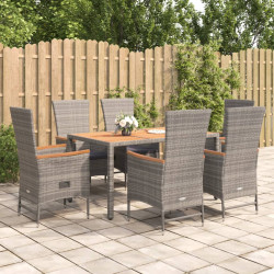 7 Pcs conjunto de jantar p/ jardim c/ almofadões vime PE cinza
