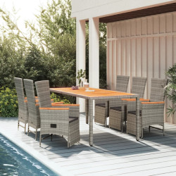 7 Pcs conjunto de jantar p/ jardim c/ almofadões vime PE cinza