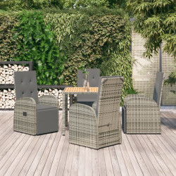 5 Pcs conjunto de jantar p/ jardim c/ almofadões vime PE cinza