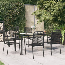 7 Pcs conjunto de jantar p/ jardim corda de algodão e aço preto