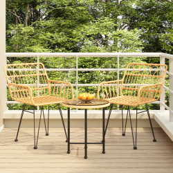 3 Pcs conjunto de jantar para jardim vime PE