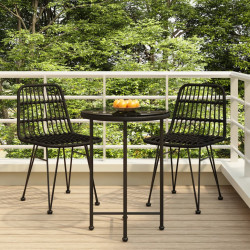 3 Pcs conjunto de jantar para jardim vime PE preto