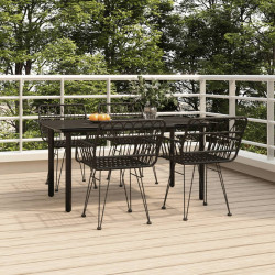 5 Pcs conjunto de jantar p/ jardim vime PE preto