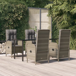 5 Pcs conjunto jantar jardim c/ almofadões vime PE preto/cinza