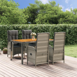 5 Pcs conjunto de jantar p/ jardim c/ almofadões vime PE cinza