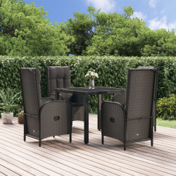 5 Pcs conjunto de jantar p/ jardim c/ almofadões vime PE preto
