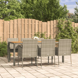7 Pcs conjunto de jantar p/ jardim c/ almofadões vime PE cinza