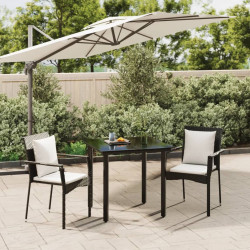 3 Pcs conjunto de jantar p/ jardim c/ almofadões vime PE preto
