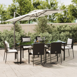 7 Pcs conjunto de jantar p/ jardim c/ almofadões vime PE preto