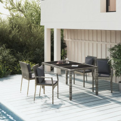 5 Pcs conjunto de jantar p/ jardim c/ almofadões vime PE cinza