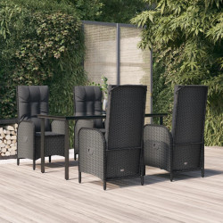 5 Pcs conjunto de jantar p/ jardim c/ almofadões vime PE preto