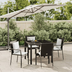 5 Pcs conjunto de jantar p/ jardim c/ almofadões vime PE preto