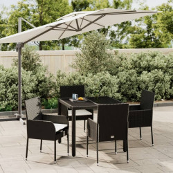 5 Pcs conjunto de jantar p/ jardim c/ almofadões vime PE preto