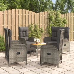 5 Pcs conjunto de jantar p/ jardim c/ almofadões vime PE cinza