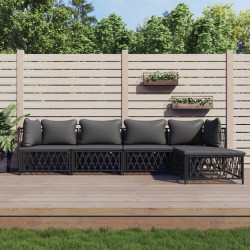 5 Pcs conjunto lounge de jardim com almofadões aço antracite