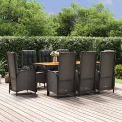 9 Pcs conjunto de jantar p/ jardim c/ almofadões vime PE preto