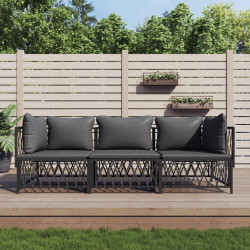 3 Pcs conjunto lounge de jardim com almofadões aço antracite