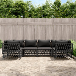 6 Pcs conjunto lounge de jardim com almofadões aço antracite