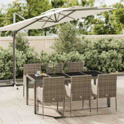 7 Pcs conjunto de jantar p/ jardim c/ almofadões vime PE cinza