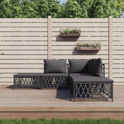 5 Pcs conjunto lounge de jardim com almofadões aço antracite