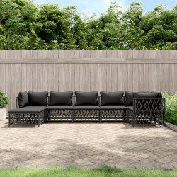 7 Pcs conjunto lounge de jardim com almofadões aço antracite