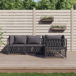 4 Pcs conjunto lounge de jardim com almofadões aço antracite