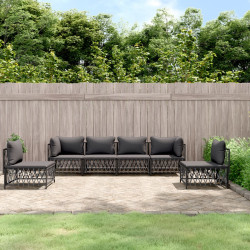 6 Pcs conjunto lounge de jardim com almofadões aço antracite