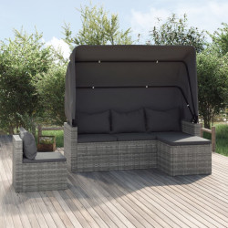4 Pcs conjunto sofás de jardim c/ almofadões vime PE cinzento