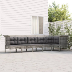 6 Pcs conjunto lounge de jardim c/ almofadões vime PE cinzento