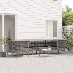 8 Pcs conjunto lounge de jardim c/ almofadões vime PE cinzento