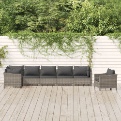 7 Pcs conjunto lounge de jardim c/ almofadões vime PE cinzento
