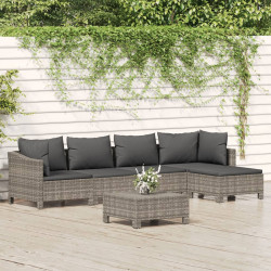 6 Pcs conjunto lounge de jardim c/ almofadões vime PE cinzento