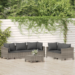 6 Pcs conjunto lounge de jardim c/ almofadões vime PE cinzento