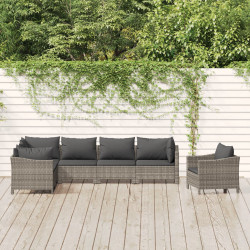 7 Pcs conjunto lounge de jardim c/ almofadões vime PE cinzento