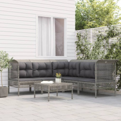 6 Pcs conjunto lounge de jardim c/ almofadões vime PE cinzento