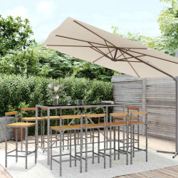11 Pcs conjunto de bar p/ jardim vime PE/acácia maciça cinzento