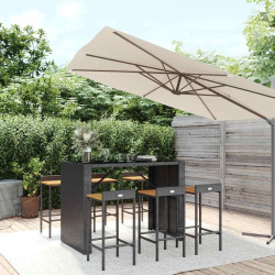 7 Pcs conjunto de bar p/ jardim vime PE/acácia maciça preto