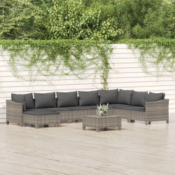 9 Pcs conjunto lounge de jardim c/ almofadões vime PE cinzento