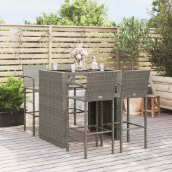 5 Pcs conjunto de bar para jardim vime PE cinzento