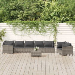 9 Pcs conjunto lounge de jardim c/ almofadões vime PE cinzento