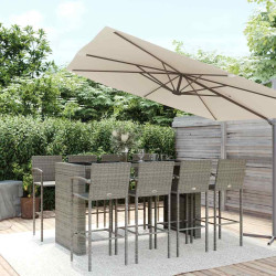 9 Pcs conjunto de bar para jardim vime PE cinzento