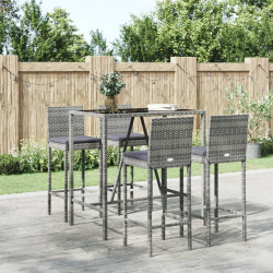 5 Pcs conjunto de bar p/ jardim c/ almofadões vime PE cinzento