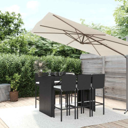7 Pcs conjunto de bar para jardim c/ almofadões vime PE preto
