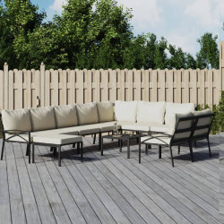 11 Pcs conjunto lounge de jardim aço c/ almofadões areia