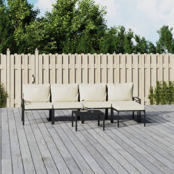 6 Pcs conjunto lounge de jardim aço c/ almofadões areia