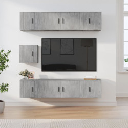 Conjunto móveis de TV 7 pcs madeira processada cinzento cimento