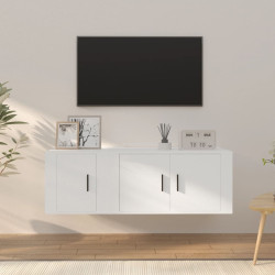2 Pcs conjunto móveis de TV derivados de madeira branco