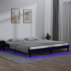 Estrutura de cama com leds 200x200 cm madeira maciça preto
