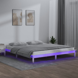 Estrutura de cama com luzes leds 140x200 madeira maciça branco