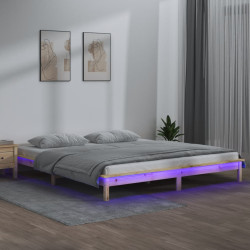 Estrutura de cama c/ LED 140x190 cm madeira maciça